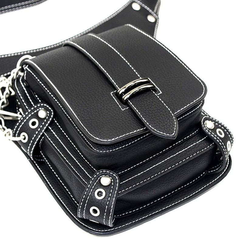 Valentoria Steampunk Waist Bag Fanny Pack Fashion Gothic Leather Shoulder Crossbody Messenger Bags Thigh Leg Hip Holster Purse Travel Pouch Hiking Sport Chain Bags for Women Men - Image 5